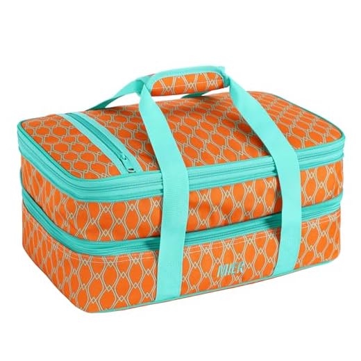 MIER Insulated Double Casserole Carrier Thermal Lunch Tote for Potluck Parties, Picnic, Beach, Fits 9 x 13 Inches Casserole Dish, Expandable, Orange