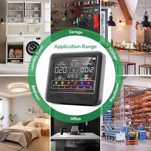 Image of 16-in-1 Indoor Air Quality Monitor with PM1.0,PM2.5,PM10,CO2,HCHO,TVOC,Temperature,Humidity,Time Display &7 AQI Alarms - Professional Air Quality Tester for Home, Office & Indoor Use (Ember Black)
