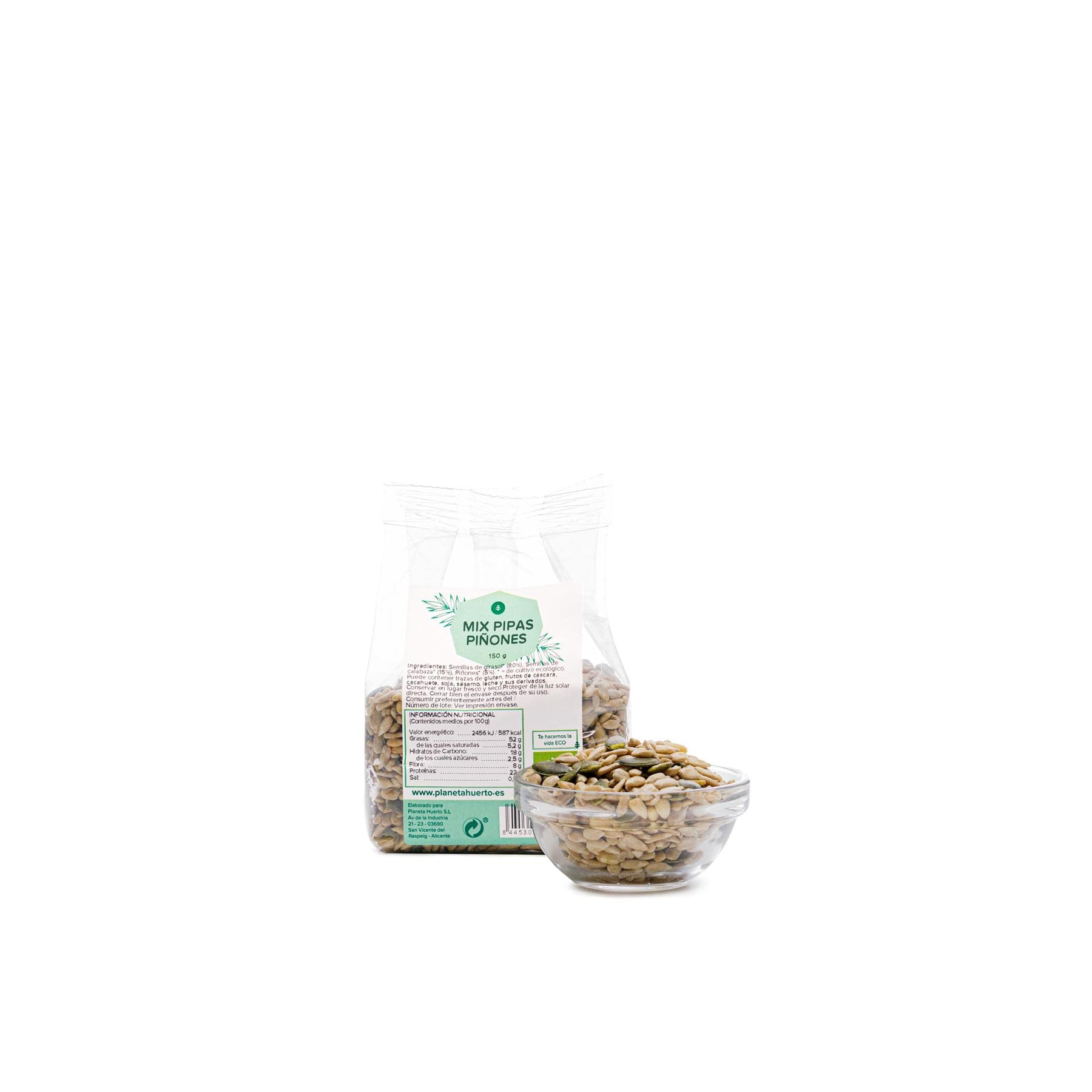 PLANETA HUERTO | Mix de Pipas y Piñones Ecológicos – Mezcla Nutritiva para Picoteo Saludable, Bolsa de 150 g