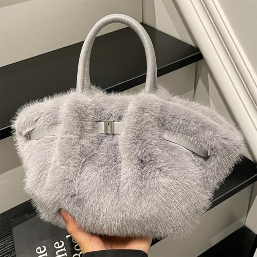 Faux Fur Small Handbags for Women, Cute Fluffy Tote Crossbody Shoulder Purses with Adjustable Strap Winter Fall2