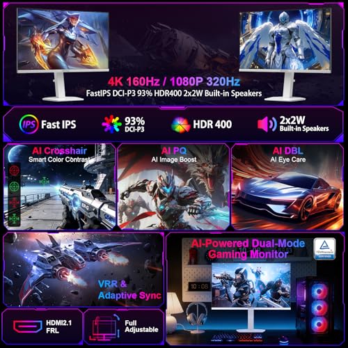 Image of SANSUI 27 inch 4K Gaming Monitor, UHD 160Hz or FHD 320Hz Dual Mode PC Monitor- Fast IPS 1ms(OD) 丨2xHDMI2.1丨2xDP 1.4丨Built-in Speakers丨Eye Care丨AI Crosshair丨PIP /PBP丨HDR400丨Rotating /Height Adjustable