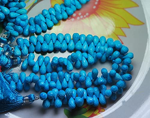 Turquoise briolettes facettées gouttes de 10-11mm sur fil de 8 pouces