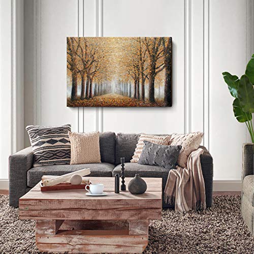Image of Ejart Large Tree Wall Art for Living Room Hand-Painted Forest Oil Painting Framed Yellow Grove Artwork Autumn Landscape Canvas Print for Living Room Bedroom Home Decorations Wall Decor Large 48 inchx32 inch