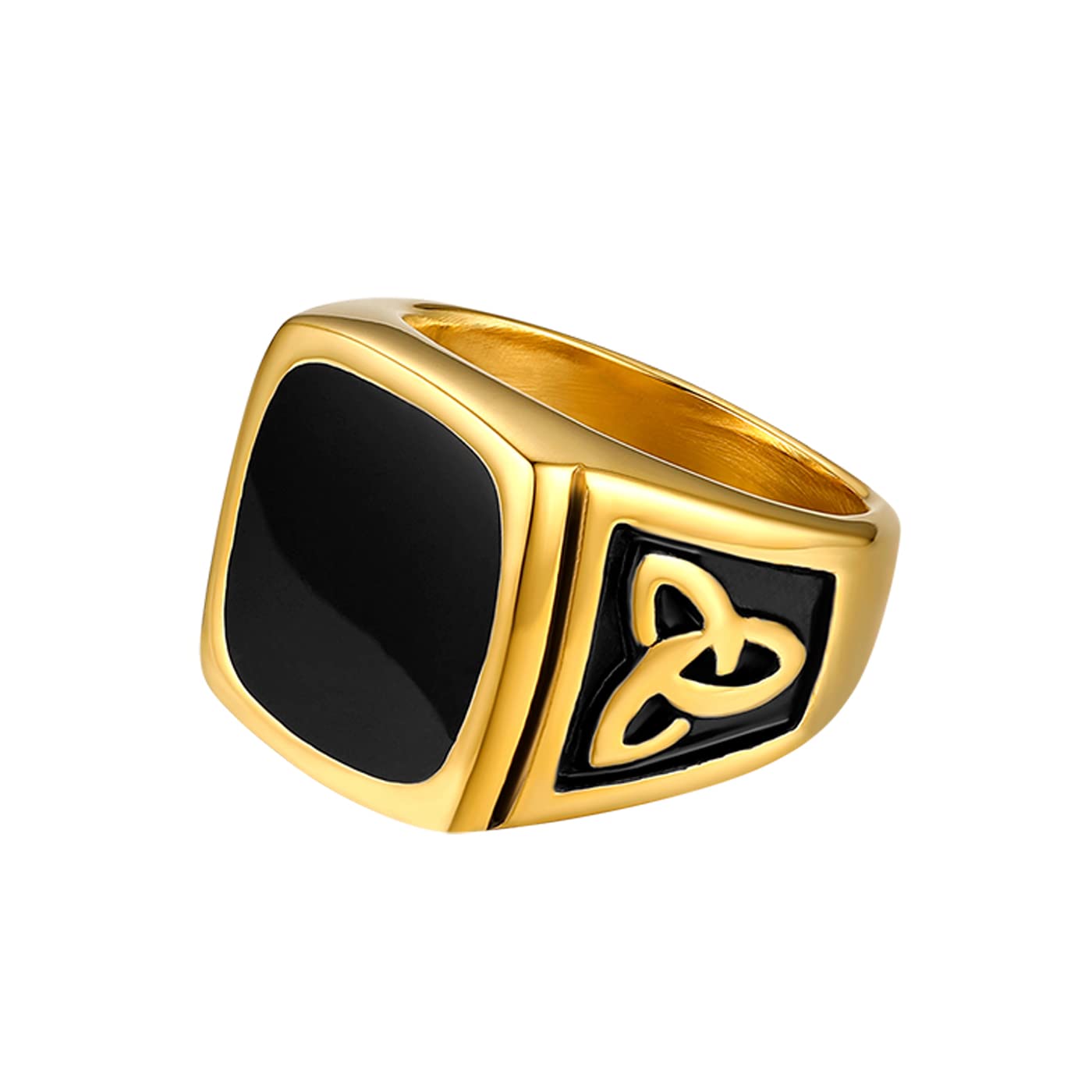 JewelryWe Herenring, roestvrij staal, geëmailleerd, met Keltische knoop en Ierse driehoek, zwart/zilver/goud, Roestvrij staal