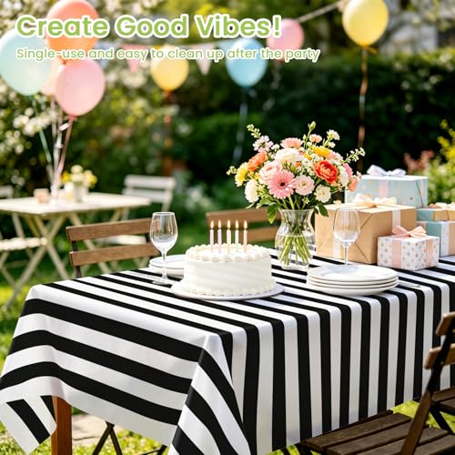 Image of Mulbozy Black Striped Tablecloth 4 Pack,Black and White Stripe Table Cover