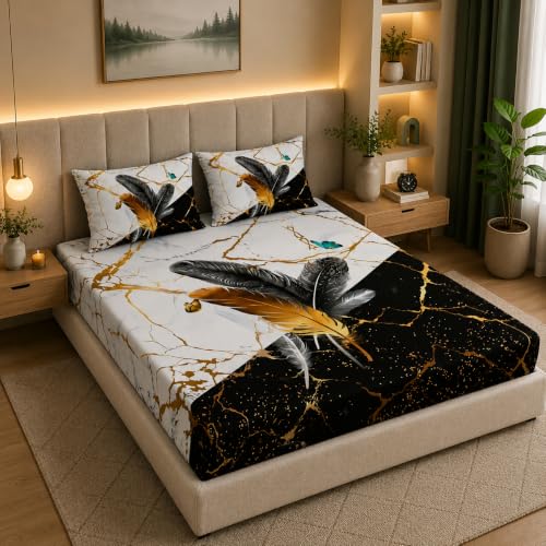 Image of 7D Digital Printed King Size Bedsheet with 2 Pillow Covers | Soft Premium Cotton Feel Microfiber Double Bed Bedsheet | Wrinkle Free & Fade Resistant | (DigitalPunk, King Size - 90 x 100)