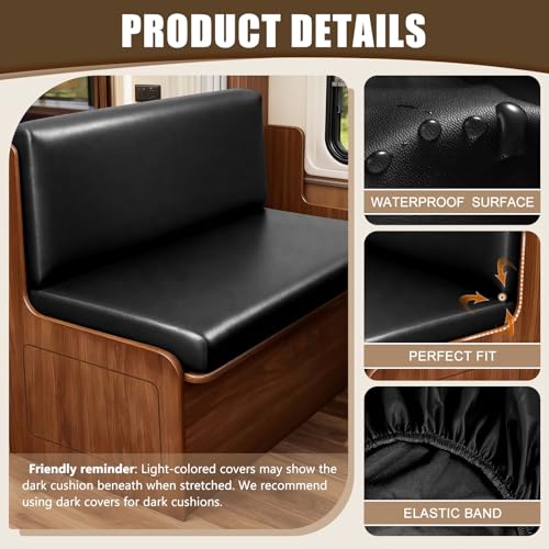 Image of SearchI PU Leather RV Dinette Cushion Covers, Stretch Camper Cushion Slipcovers for Travel Trailer Couch RV Booth Seat, Replacement Camper Sofa Chair Protector(1 Backrest Cover & 1 Bench Cover, Black)