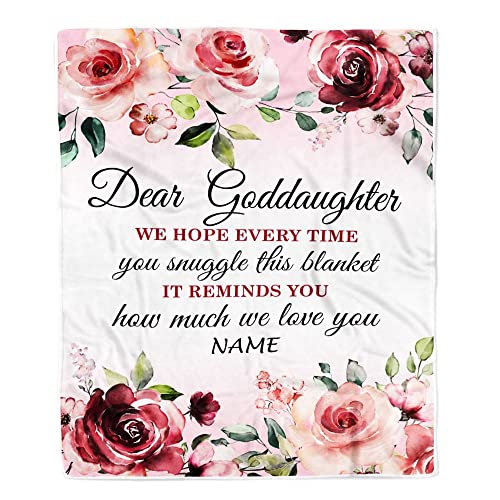 TeesNow Personalized Goddaughter Blanket from Godmother We Hope Every Time Rose Floral Goddaughter Birthday Graduation Christmas Customized Fleece Blanket (50 x 60 in Youth Size)