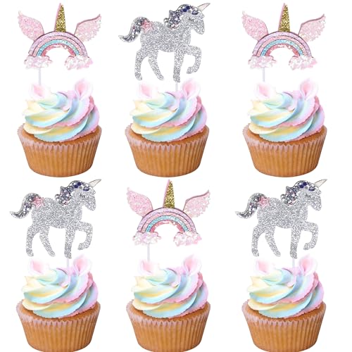 Rsstarxi 10 Pack Unicorn Cupcake Toppers & Picks - Rainbow Horse Cake Decorations for Unicorn Baby Shower & Birthday Party, Design 4