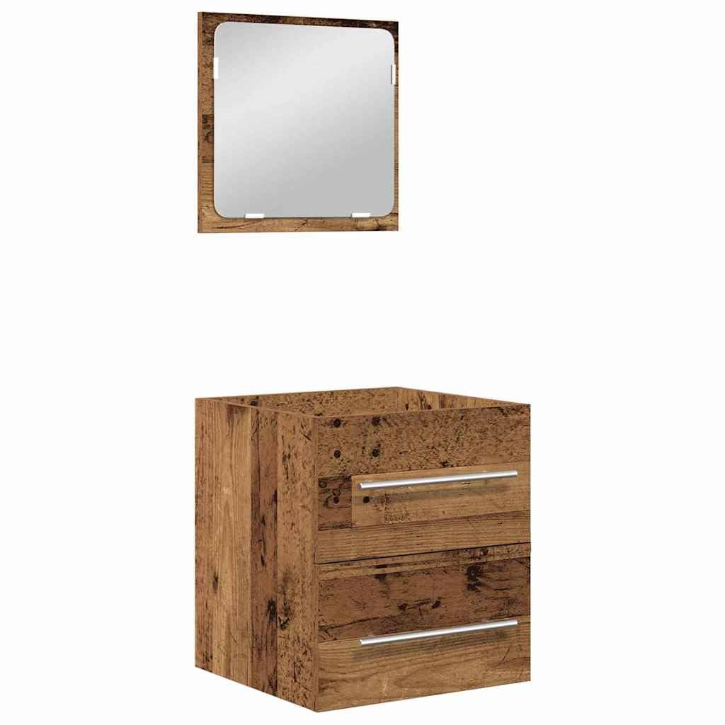 Set Mobili Bagno 2 Pz Mobile Sospeso e Specchio Legno Vecchio | Rinnova il bagno con un set moderno salvaspazio composto da mobiletto a parete con 2 cassetti e specchio rettangolare.