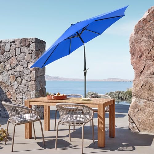 Image of OLIXIS 9FT Patio Table Umbrella with Tilt and Crank Button & 8 Sturdy Ribs Waterproof, 9 Feet Outdoor Patio Umbrella Sun Shade for Poolside, Terrace, Beach and Restaurant, Blue