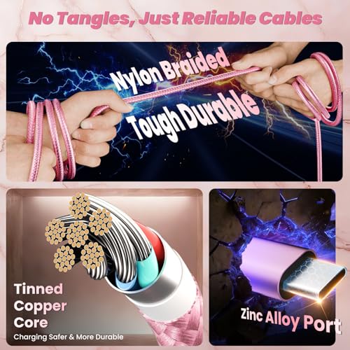 Image of 3 in 1 Multi Charging Cable for Multiple Devices with 2 USB-C /IP, 2Pack4FT