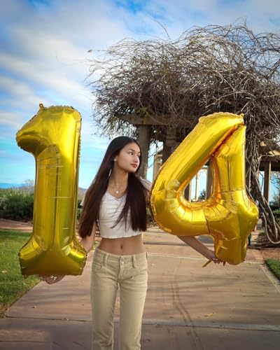 Image of Gold Number 22 Balloon 40 inch, 22 Number Balloons, 22nd Gold Birthday Decorations, 22 Year Old Women Men Golden Party Supplies