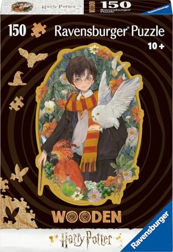 Ravensburger Wooden Puzzle 12001458 - Harry Potter - 150 Teile Kontur-Holzpuzzle mit stabilen, individuellen Puzzleteilen und 15 kleinen Holzfiguren = Whimsies, für Harry Potter Fans ab 10 Jahren