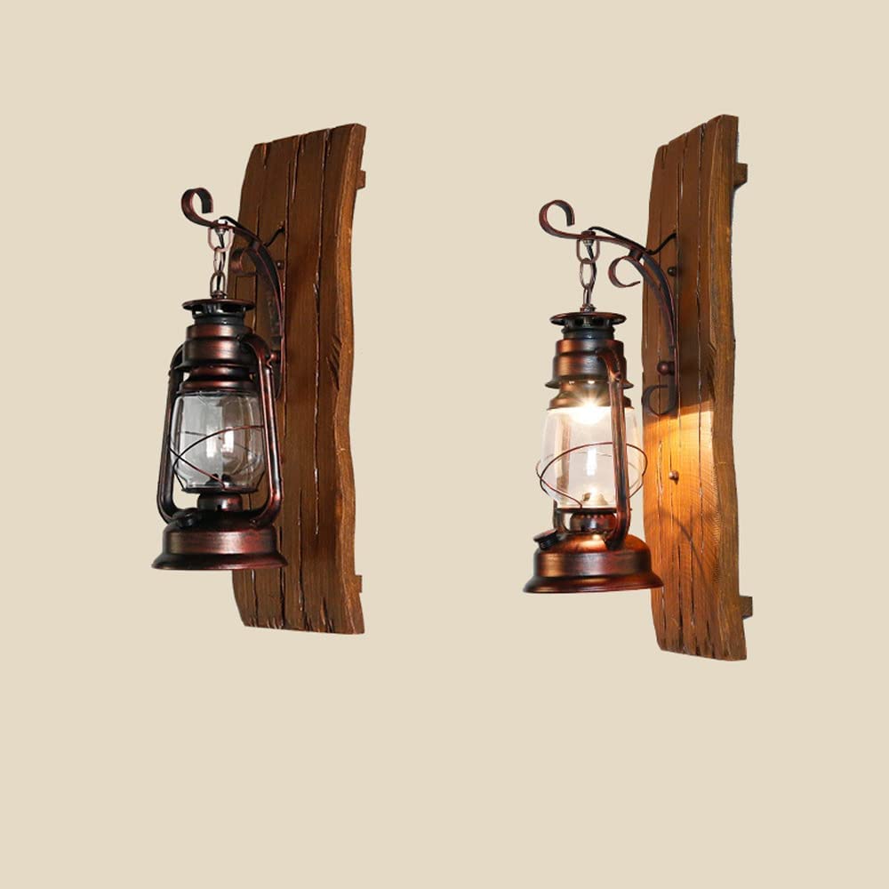 SCZWP8 Antique Vintage Wooden Wall Lights Fixture with Glass