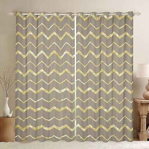 Feelyou Taupe Window Curtains for Teen Girls Boys Women, Cute Taupe Shinny and Golden Window Drapes Treatments 52W X 84L,2 Panels
