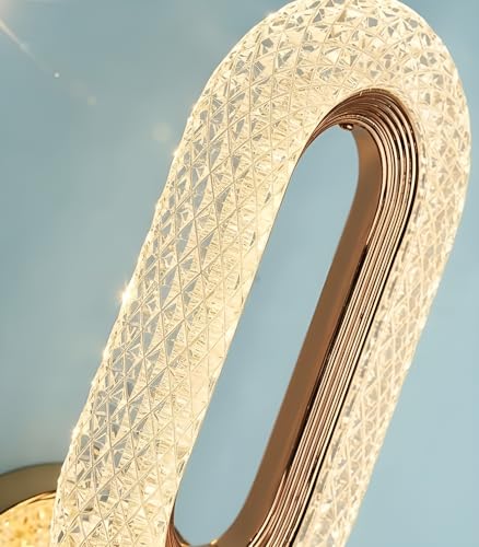 Image of Elegant Crystal LED Wall Sconce Light | Gold Finish Oval Shape Lamp with Clear Acrylic Shade | 3-Step Color Changing Decorative Wall Light for Bedroom, Hallway, Living Room, Bathroom