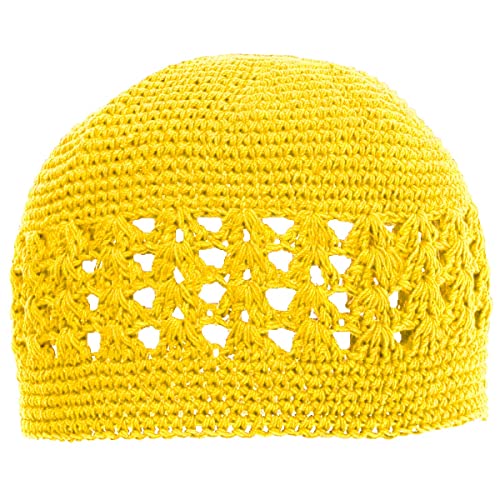 BIBITIME Crochet Beanie Hat Women Lady Summer Vocation Skull Cap Handmade Beret (One Size for Adult, Yellow)