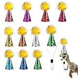 Tinoaly 10pcs Mini Party Hats for Stuffed Animals, Multicolored Cone Hats with Glitter Pom Poms & Imitation Pearl Dog Cat Birthday Caps for Toy Crafts Kids Party Decor Costume Accessories