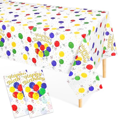 Image of Mulbozy 2Pcs Birthday Tablecloth,Happy Birthday Balloon Plastic Table Cloth