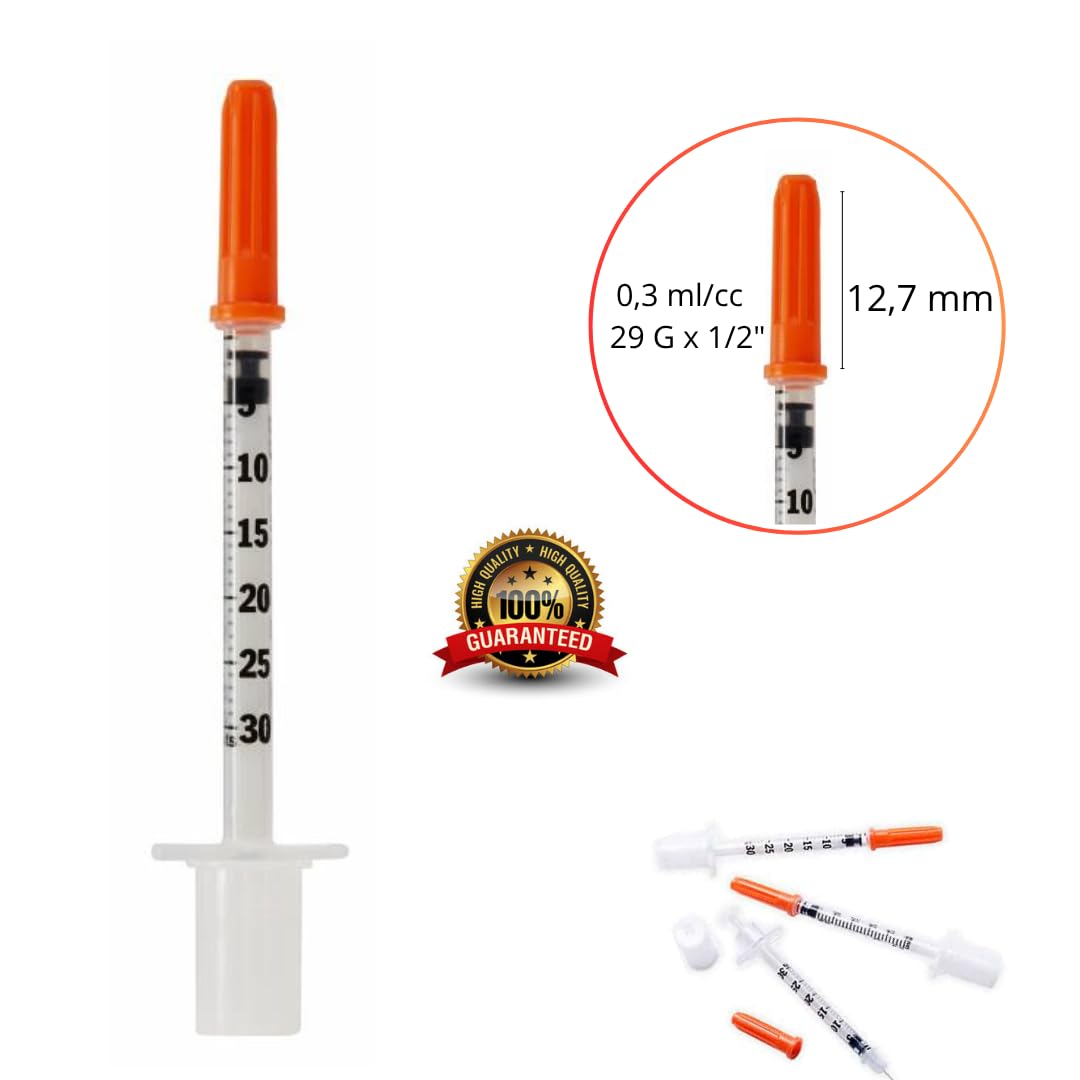 Confezione da 100 tubi in plastica da 0,3 ml/cc 29G 1/2 pollice (12,7 mm), strumenti multiuso per misurazione e dosaggio, confezionati singolarmente