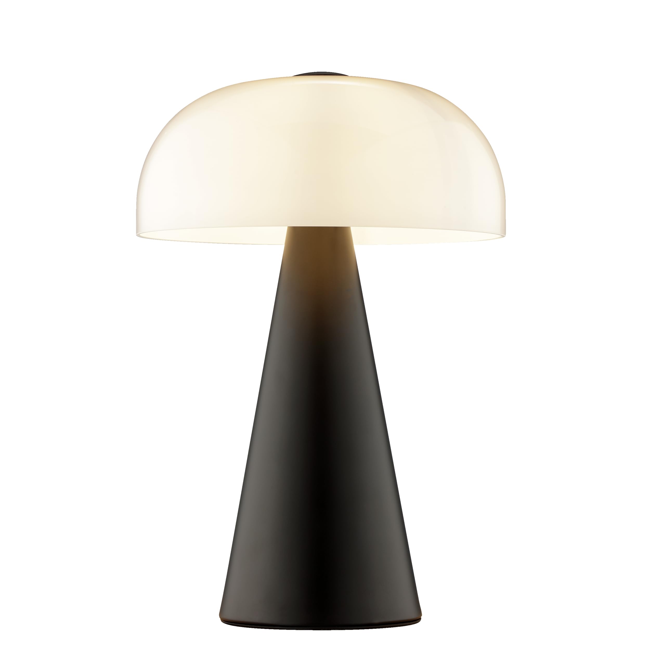 Lightbox Pilz Tischleuchte, E14, Höhe 35 cm, Ø 24 cm, Schalter am Kabel, Glas/Metall, weiß/schwarz, dekorative Nachttischlampe oder Akzentleuchte im Retro Design