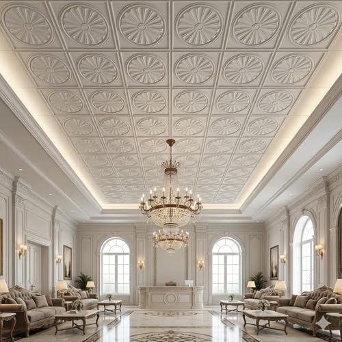 Image of Kayra Decor PVC Ceiling Panel 60x60 cm|Sunburst Panel|White|25 Tiles Cover 100 Sq Ft| Modern False Ceiling|Royal & Elegant Finish