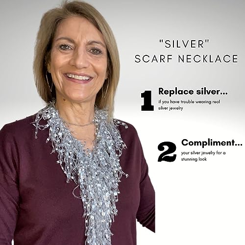 Silver Scarf for Women - Ladies Lightweight Infinity Scarves - Womens Sparkle Sequin Dressy Scarf for Evening Party - Long BIB Necklace Scarfs Jewelry Scarves - Birthday or Christmas Gift for Women2