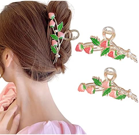 Hair Clips for Women 2Pcs Cute Strawberry Metal Hair Claw Strong Non Slip Hold Hair Jaw Pink Acetate Hair Claws Clips Accessories for Women and Girls Fashion Hair Supplies