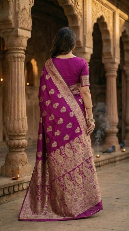 Image of C J Enterprise Women's Pure Soft Silk Saree With Blouse Piece For Wedding (KeriLichi)