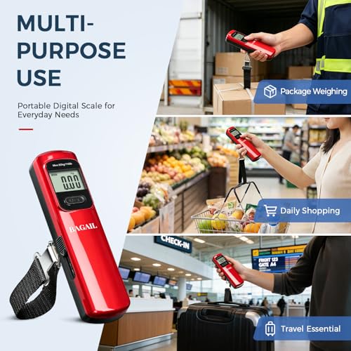 Image of BAGAIL Digital Luggage Scale, 110lbs Hanging Baggage Scale with Backlit LCD Display, Portable Suitcase Weighing Scale, Travel Luggage Weight Scale with Hook, Strong Straps for Travelers