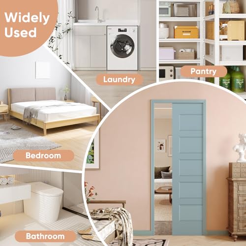 Image of BARNSMITH 32in x 80in Sliding Pocket Door, Track Hardware and Frame Kits with 5-Panel White Paintable Door Slab Included, Soft Close Mechanism, Durable and Smooth