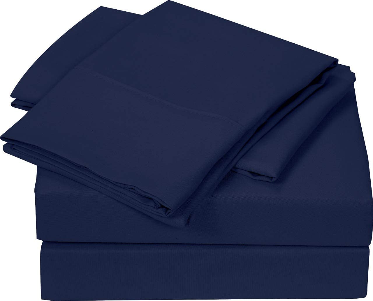 100% Long Staple Egyptian Cotton 4 Piece Sheet Set + 1 Duvet Cover with Zipper, 400 Thread Count Bedding with 45cm Deep Pocket Fitted Sheet - Navy Blue Solid, Single Size 5 Piece Sheet Set. — image 1