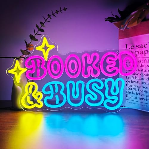 Booked and Busy Trendy Dopamine Neon Sign, 3-Color Mixed LED