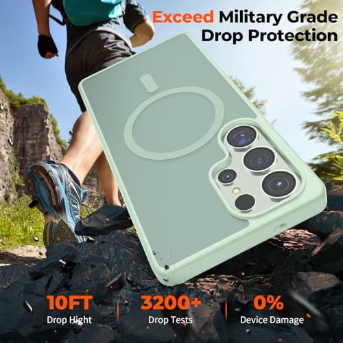 Image of SUPFINE Magnetic for Samsung Galaxy S25 Ultra Case with Screen Protector, (Built-in Magnets) (Military Grade Drop Protection) Slim Translucent Shockproof Phone Case,Light Green