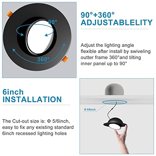 6 Inch Led Recessed Light, Black Downlight Dimmable Recessed Can Lights With Eyeball, 3000K/4000K/5000K Directional Angled Led Downlight, 12W 1200Lm Ic Rated-12Pack #TOP4