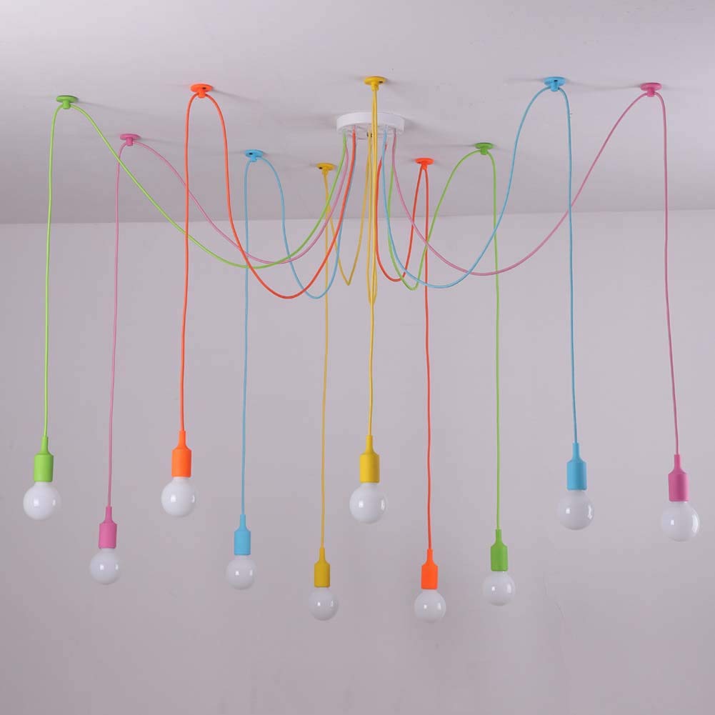 Retro Pendant Light E27 Multicolor Light, Suspension Light Fitting Vintage Hanging Chandelier with Adjustable 2m Cable, DIY Ceiling Spider Pendant Lamp for Living Room Bedroom Bar Cafe Hotels,10 Pcs