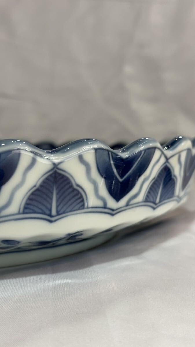 龍峯窯 有田焼 染付 更紗花鳥 花型 楕円 龍峰窯 染付間取花鳥 輪花皿5