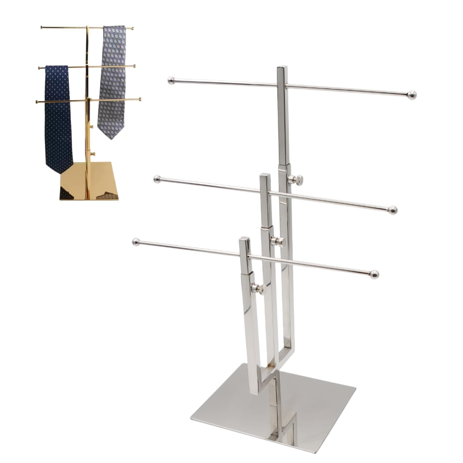 Espositore Per Cravatte In Acciaio Inox, Organizer Per Cravatte In Metallo, Supporto Regolabile A 3 Livelli Per Sciarpe, Porta Cravatte Commerciale Per Accessori(Silver,1 Pack)