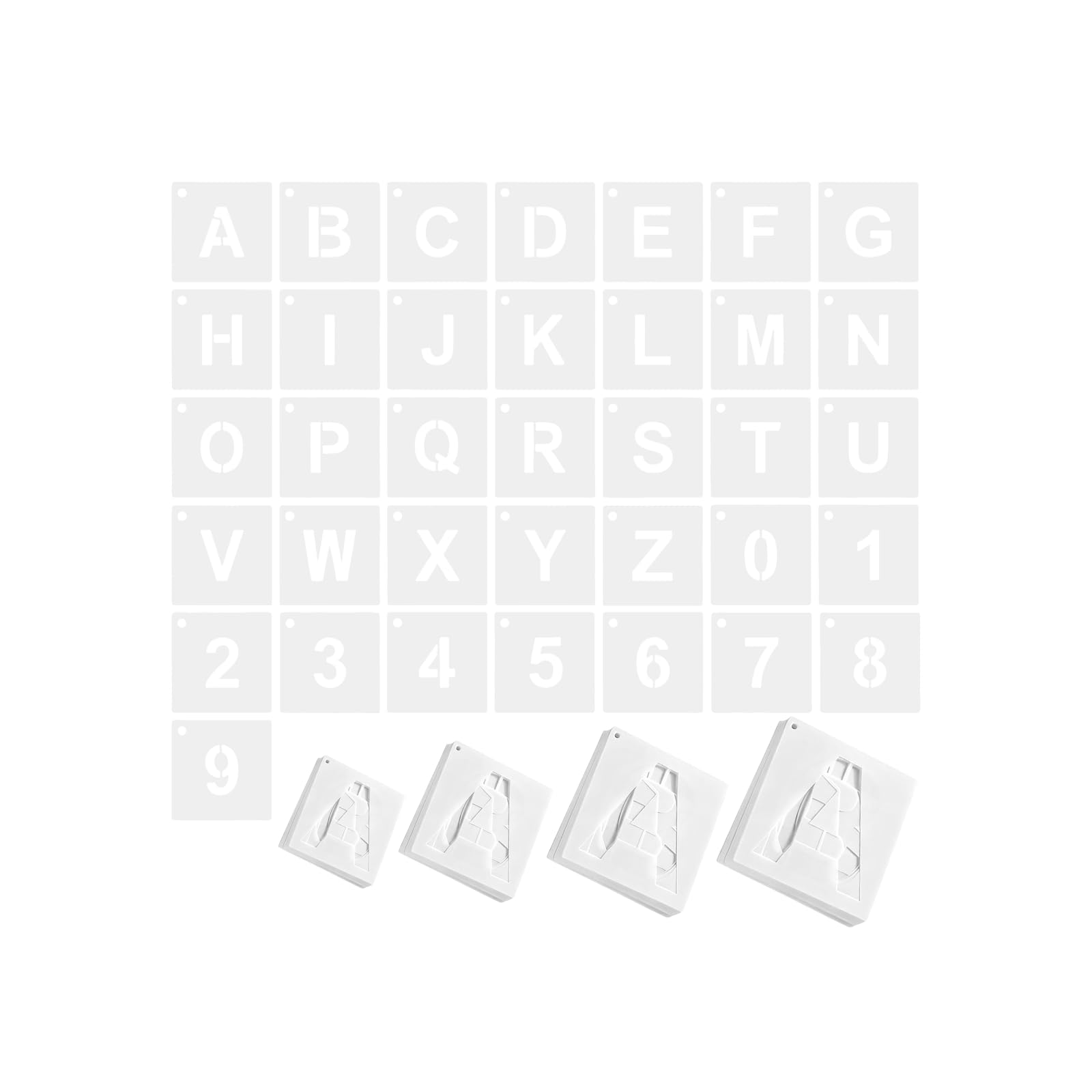 144-teiliges Buchstaben- und Zahlen-Schablonenset, wiederverwendbare Kunststoffschablonen zum Malen, einschließlich 1, 2, 3, 4 Zoll, weiße PET-Schablonen für Wände, Stoffe
