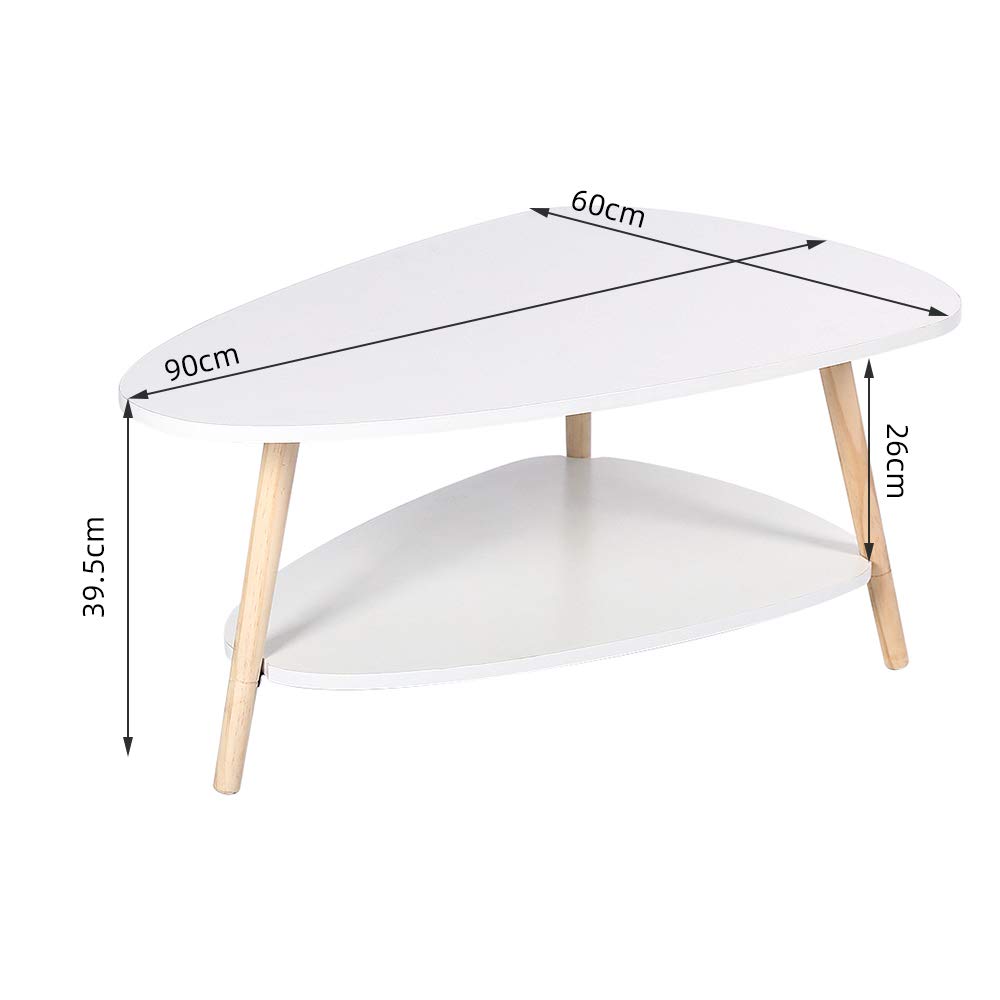 HUOLE Tavolino Salotto 2 Ripiani, Tavolino da Pranzo in Legno per Camera da Letto,comodino,Tavolino da Caffè, per divano, supporto per fiori, robusto,90 * 60 * 40 cm-bianco