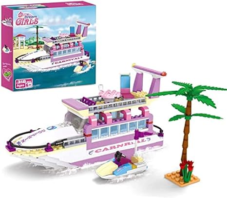 Dream Girls Juego de construcción de cruceros Bloques de construcción de barcos Juguetes de construcción de yates Regalos para niñas con lancha motora y palmera 318 PCS A partir de 6 años 4508