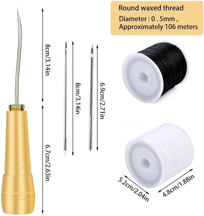 LMDZ 6PCS Leather Sewing Kit DIY Leather Sewing Awl Needle with Copper Handle Set for Leather Canvas Tent Shoes Repairing Tool - (Color: set 2)