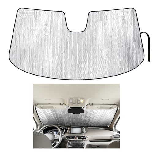 YelloPro Custom Fit Automotive Reflective Front Windshield Sunshade UV Reflector Sun Protection for 2019 2020 2021 2022 2023 Hyundai Santa Fe SUV, Plug-in Hybrid, Hybrid
