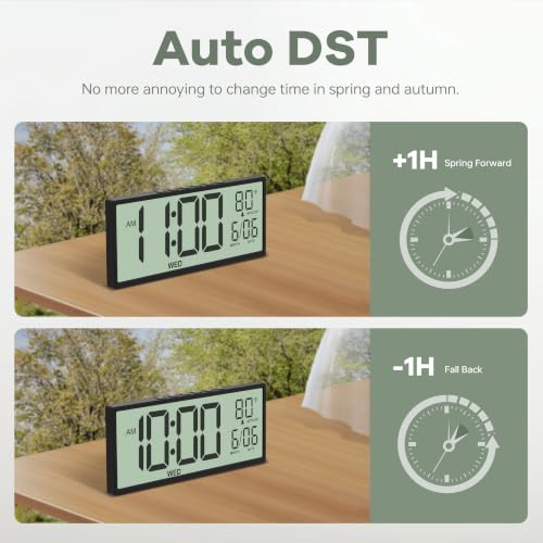 Image of JALL Large Digital Wall Clock Battery Operated, Wall Clock with Big Numbers LCD Display, Digital Clock with Date Day Temperature, Alarm, Auto DST, Clocks for Classroom, Office, Bedroom, Elderly- Black