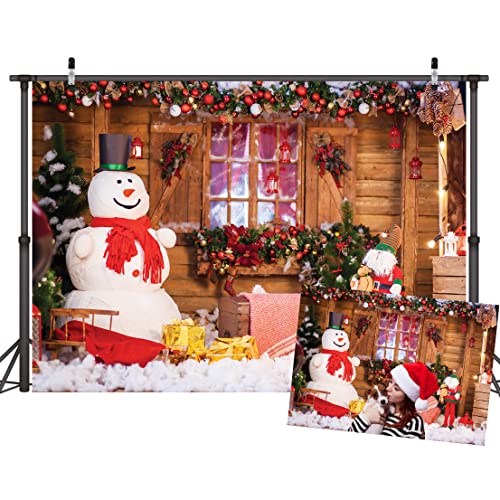 LYWYGG 7x5FT Vinyle Mignon Bonhomme De Neige Photographie Toile de Fond Noël Toile De Fond Maison De Vacances Cadeaux De Sapin De Noël Fond pour Décoration De Fête De Noël Studio Props CP-98 Cover