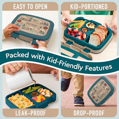 Image of Bentgo Kids Prints Leak-Proof, 5-Compartment Bento-Style Kids Lunch Box - Ideal Portion Sizes for Ages 3-7, Durable, Drop-Proof, Dishwasher Safe, & PFAS & BPA-Free Materials (Trains)
