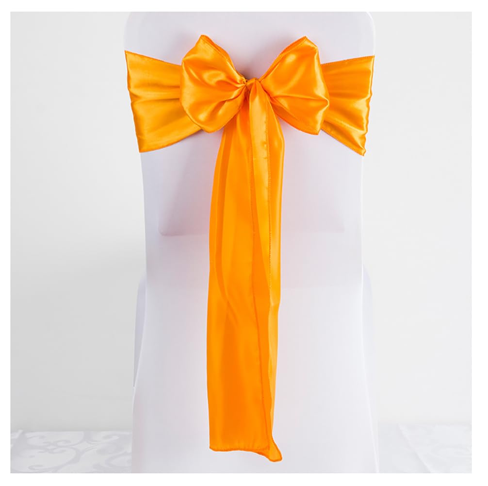 Yurosiay Satin Chair Bows 17 x 275 cm Wedding Decoration Chair Sash Bow Ties Satin Sashes Chair Bows for Wedding Banquet Birthday Party Hotel Home Orange Pack of 50