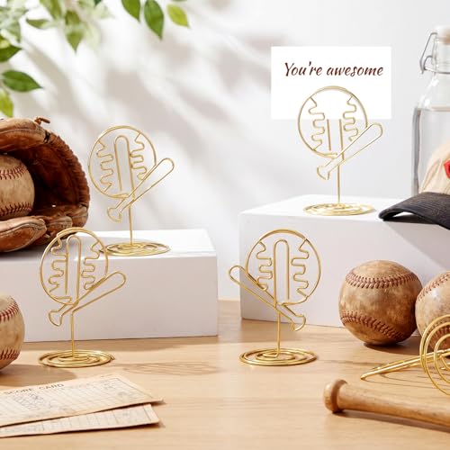 AceOrbit 24 Pcs Gold Baseball Cards Holder Bat & Ball Table Number Holders Metal Baseball competition festival Supplies Photo Card Stands for Parties, Competitions & Events — view 3