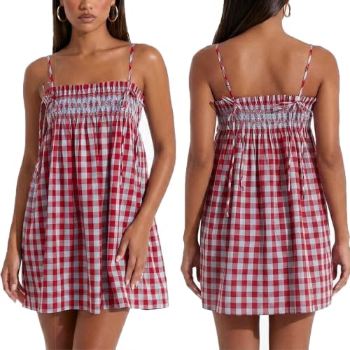 Image of Women Boho Floral Mini Dress Cute Graphic Spaghetti Strap Backless Sundress